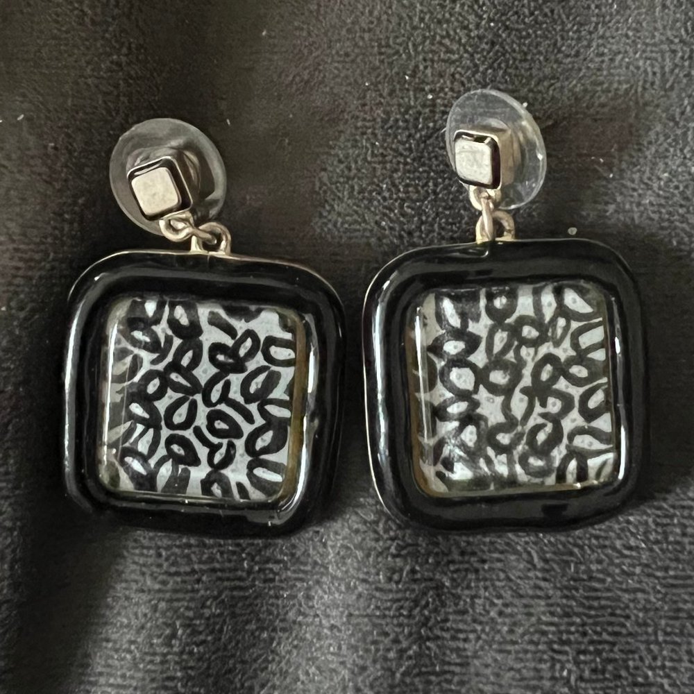 Nordstrom Anthology Black White Square Drop Earrings NWOT